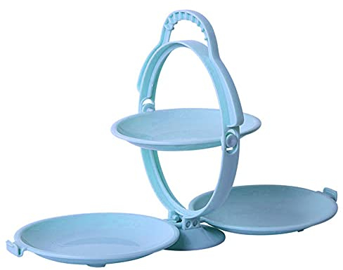 IKAAR Schiefer Etagere 3 Etagen Faltbare 3 stöckig Obst Etagere Cupcake Kekse Obst Muffin Sänder Rund Kuchenplatte Kuchenständer Servierständer Blau
