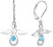 FJ Damen Schutzengel Ohrringe 925 Sterling Silber Hängend Aquamarin März Geburtsstein Schmuck Geschenke für Frauen Mädchen