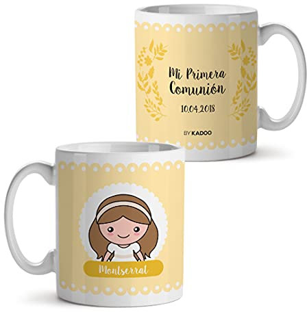 Kadoo Regalos Taza Personalizada Recuerdo Comunión Clásico (Amarillo, 1)
