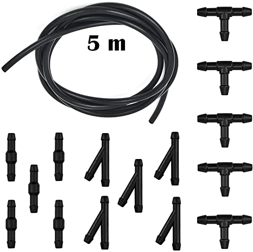 Scheibenwaschanlage Schlauch, CTRICALVER 5M Wischwasserschlauch Reparaturset, Automotive Schlauch Gummi Wischwasserschlauch, mit 15 Stücke Schlauchverbinder (schwarz)