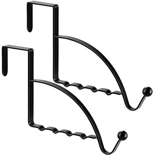 Hotop 2 Pcs Over The Door Hooks Over Door Hanger Sturdy Valet Hooks Mounted Hanging Storage Organizer Rack for Clothes Coats Towels Hats Scarves Purses(Black)