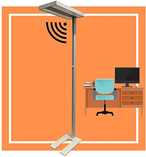 LED Arbeitsplatzleuchte 8800 Lumen - Silber mit Bewegungsmelder und Tageslicht Sensor- Bürostehleuchte Büro Up-Downlight - 4.000 K hellem Licht - Schreibtisch Stehlampe -Auch für Homeoffice ideal