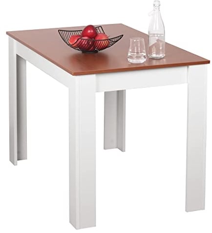 RICOO Esstisch klein 110 x 75 x 68 cm Küchentisch WM088-WM-ER Esszimmertisch Weiss & Eiche Braun Rustikal