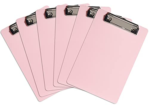 Hnogri Lot de 6 presse-papiers en plastique format A5 standard Plastique dur, Clipboard A5 dessin de mode, Planchettes à pince et porte-formulaires, Clipboard taille 15 x 22.5 cm, Rose