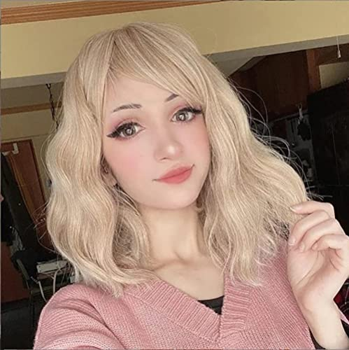 Greenmirr Short Blonde BOB Wellige Perücken mit Pony Hitzebeständiges Kunsthaar 14in (Blonde)