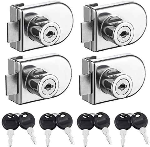 HSEAMALL 4Pack Glass Cabinet Lock No Drilling,Single Glass Door Locks with Alike Keys, Double Open Display Cabinet Safety Lock for 5-8mm Glass