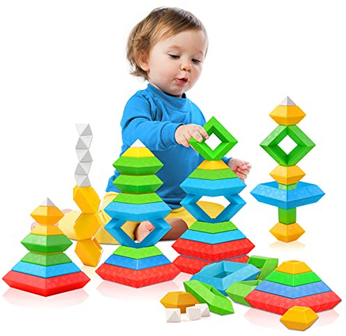 Hieoby Montessori Toys for Toddlers Boys Girls Preschool Learning Activities 30Pcs Building Blocks Stacking Educational Toys STEM Toddler Manipulatives Birthday Gifts Toddler Toys for 3 4 Year Old