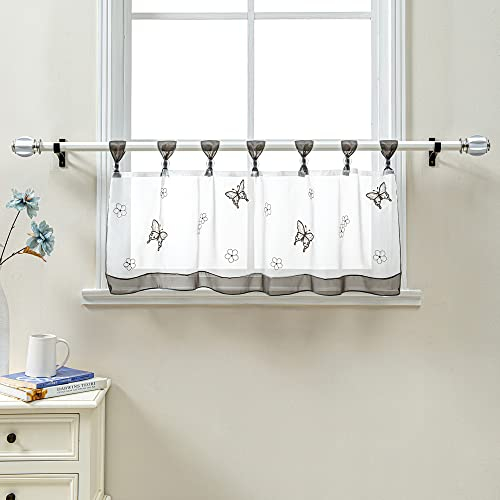 Delien Scheibengardine Voile Bistrogardinen mit Schlaufen Küchen Kurzstore Stickerei »Schmetterling« Transparente Durchstangenzug Stores Gardine Kurzvorhang BxH 120x45cm,Grau