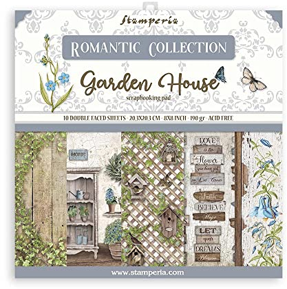 Stamperia SbBS54 Scrapbooking Small 10 Sheets CM 20.3x20.3 (8 X8) Romantic Garden House, Multicolor, 20.3cmx20.3cm, 3