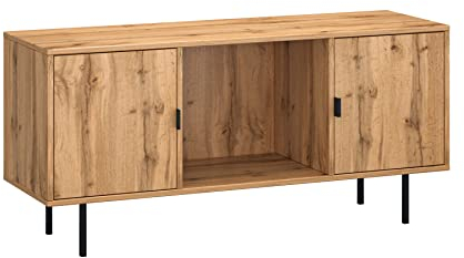 Lowboard TV-Bank TV Lowboard Loft-Stil Fernsehschrank Fernsehtisch mit Regalen erhältlich in 2 Farben (120 cm, Eiche Wotan)