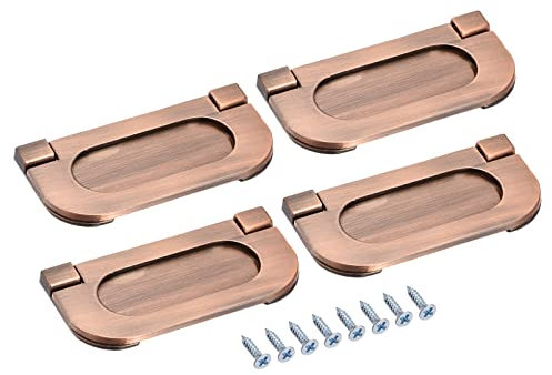 sourcing map Finger Flush Pull Handle 74x34x5mm Rectangle for Drawer Door Copper Tone 4pcs