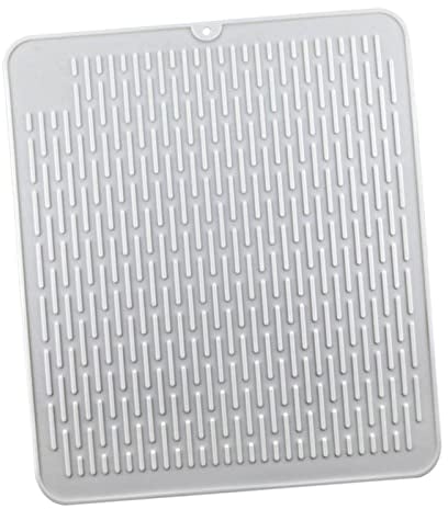 F Fityle Silicone Sink Drying Mat,Hot Pot Holder Heat Resistant Waterproof 45x40cm Drain Pad,Dish & Utensil Draining Board Sink Cover, White