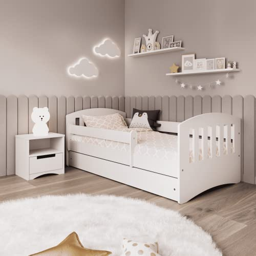 Kids Collective Kinderbett 80x160 cm | 80x180 cm mit Matratze, Rausfallschutz, Lattenrost & Schublade in weiß 80x160 Mädchen Jungen Bett Skandi Jugendbett | von 3. bis 10. Lebensjahr
