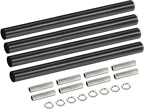 Sourcing Map Confezione da 4 dadi di accoppiamento M10 in ferro nero, aste filettate da 20 cm e dadi esagonali per parti di lampade a sospensione