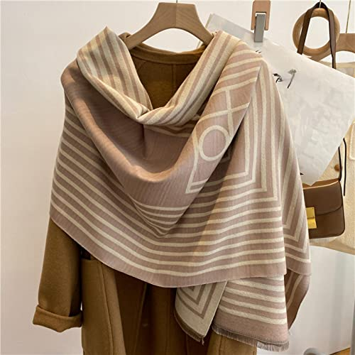 PAIHUIART Schal Damen Herren Schals Winter Halstuch Mütze Schal Poncho Keep Warm Imitation Kaschmir Damenschal Schal Koreanische Geometrische Streifen Doppelseitige Quaste Damenschals 65Cmx180Cm F