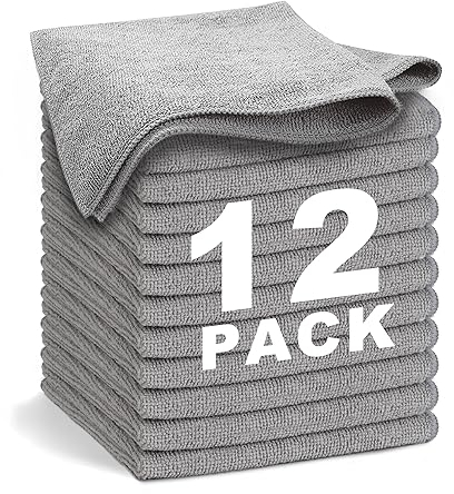 WEAWE® Mikrofasertücher - Serie 2100 (33x33cm) Superweiches, Hochsaugfähiges putztücher Lappen küche, wiederverwendbar, fusselfrei, waschmaschinenfest Microfasertücher Grau (12 Stück)