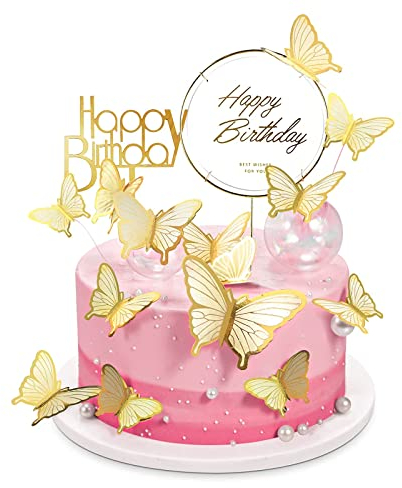 Schmetterlinge Tortendeko, 22 Stück Tortendeko Geburtstag Happy Birthday Tortendeko3D Schmetterlinge Cake Topper zum Dekorieren Von Kuchen Cupcakes Dessert Geburtstag Hochzeit（Weiss）