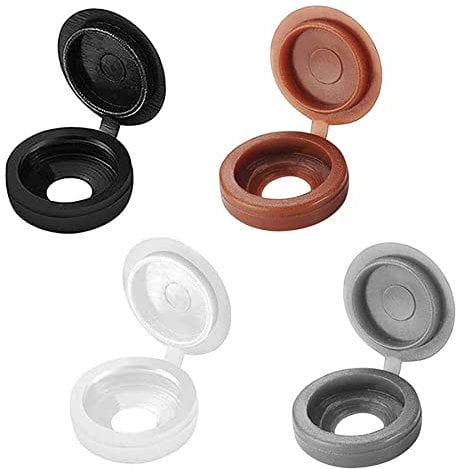 200Pcs Screw Covers White Plastic Screw Cap Hinged Fold Over Caps Rubber Dust Washer Flip Tops for M4-M8 (Black White Grey Brown)