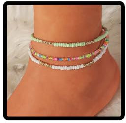 JUSTUSNX Lot de 3 bracelets de cheville réglables style bohème avec perles mélangées de couleurs pour la plage, l'été, bijoux de pied pour femmes et filles (B)