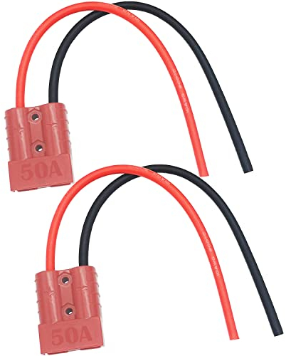 CESFONJER Battery Connector, 50A 600V Battery Quick Connector Plug, Quick Disconnect/Connect Plug, with 25cm 10 AWG Battery Silicone Cable (2 Sets, Red)
