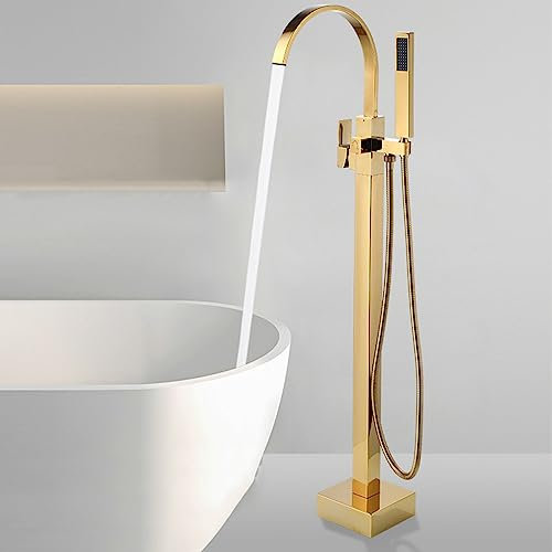 Robinet De Baignoire Cascade Mitigeur de baignoire Sur Pied Chaud Et Froid À 360° Avec Douchette,or