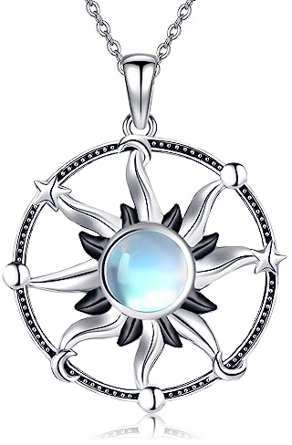 POPLYKE 925 Sterling Silber Mondstein Halskette für Damen Sonne Halskette Sonne und Mond und Stern Schmuck Geschenke 18+2 Kette