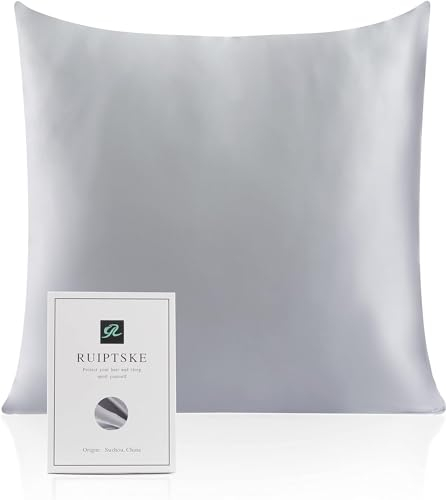 Oeko-TEX® Zertifizierter Seidenkissenbezug für 100% Seide, 22 Momme Kissenbezug für Haar und Haut, Anti-Aging, Anti-Milben (40 x 40 cm, Grau)