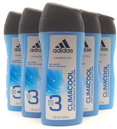 Adidas CLIMACOOL Mens 3 in 1 Shower Gel for Hair Body and Face (Pack of 6) 400ml each