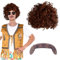 SKHAOVS Hippie Kostüm Zubehör Mode Afro Perücke Schnauzbart 60er 70er Jahre Disco Dude Perücke Schnurrbart kurz gelockt Afro Shaggy Perücke Karneval Festivals Thema Party (Dunkelbraun)
