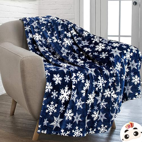 Hixingo Flanell Decke Fleecedecke, Kuscheldecke Frohe Weihnachten Sofa Uberwurfdecke Kuscheldecke Flauschig Sofadecke, Weich Sofaüberwurf Couchdecke (150x200cm,Blaue Schneeflocke)