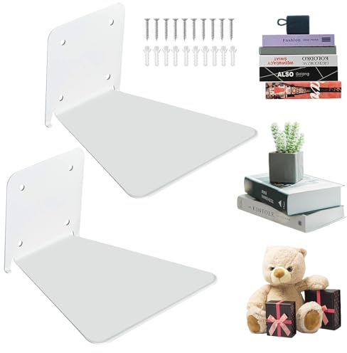 AmkWood Unsichtbares Bücherregal - Schwebendes Regal Mit Metallstruktur Zur Wandmontage für Schlafzimmer, Küche, Büro - 2er Set, Weiß