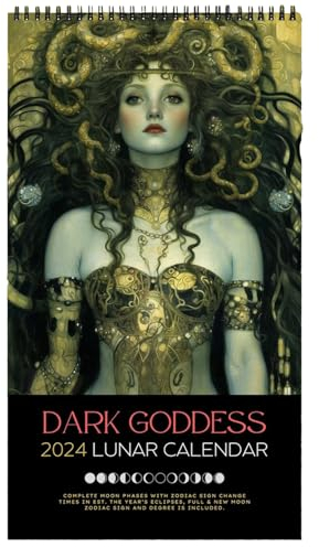 HUNYA Dark 2024 Calendar, Monatskalender 2024, Kalender 2024 zum Aufhängen, Lunar Kalender 2024 Art Deco Monatskalender Wandkalender, Hängende Astrologie-Dekorationen