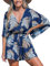 CUPSHE Damen Jumpsuit V-Ausschnitt Kurzarm Strampler Knöpfe Tropischer Druck Weites Bein Kurz Overall mit Gürtel Casual Lose Playsuit Dunkelblau L