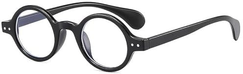 FUQINQINGOZ Retro Blue Light Blocking HD Reading Glasses Small Round Computer Readers Eyeglasses Anti Glare Flat Light Mirror (Color : Sand-black, Size : +200)