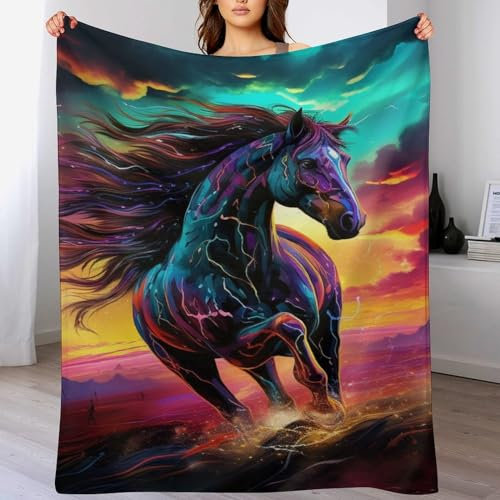 PAZZK Pferd Anime-Charaktere Decke Decke Flannel Sofadecke Strandtuch Teppich Picknickdecke Weich & Plüsch Umhang Für Schlafzimmer, Alle Jahreszeiten (150×200cm)