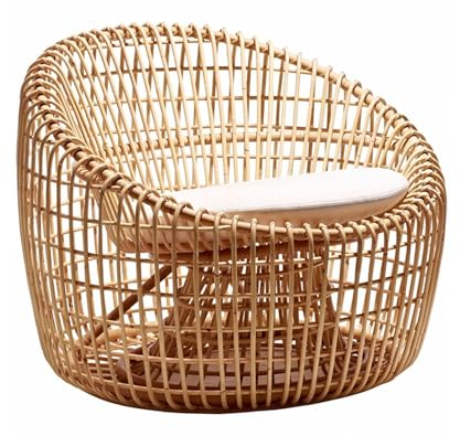 Linmeas-753 Rattan Relaxsessel mit Armlehne und Rückenlehne, Einzel-Rattansessel for Balkon, Terrasse