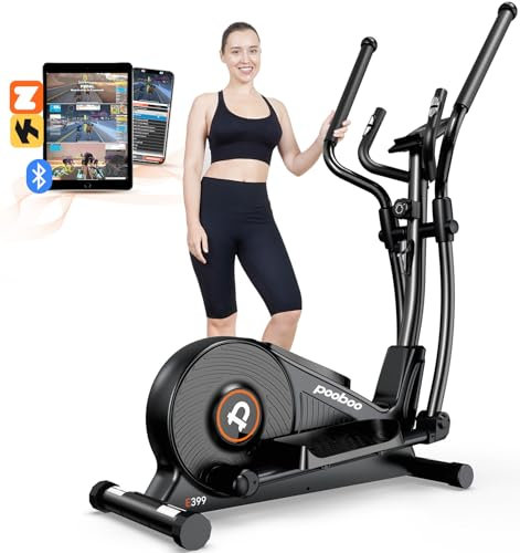 Pooboo Crosstrainer für Zuhause, Crosstrainer klappbar mit 16 Widerstandsstufen, Fitnessgeräte für zuhause mit LCD-Display, 159 kg Belastbarkeit für Senioren/Anfänger/Fortgeschrittene/Rehabilitanden