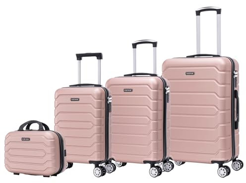 Mi Ko Mi Ka Conjunto de Maletas de Viaje Elegantes: Carcasa Ligera de ABS, Cerradura Numérica, 4 Ruedas Giratorias 360°, Asa Telescópica de Aluminio | Juego de 3 o 4 Maletas (8002, Rosa Oro)