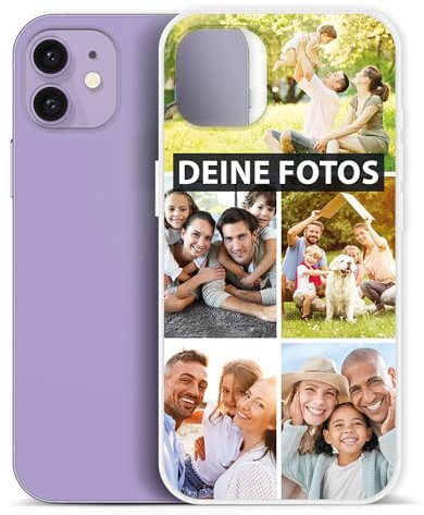 PR Print Royal Personalisierte Handyhülle für Apple iPhone 12 Clear - zum selbst gestalten mit Foto-Collage für 5 Fotos - Handyhüllen iPhone 12, Silikon Transparent | Fotogeschenk