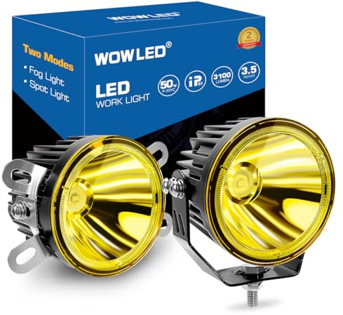 WOWLED 3.5 Inch Amber LED Spotlight Fog Light, 2 Pack Super Bright 50W LED Off Road Lights Spot Beam Lights Waterproof Driving LED Work Lights Bar for Truck Car ATV SUV Motorcycle Boat 12V 24V 4x4