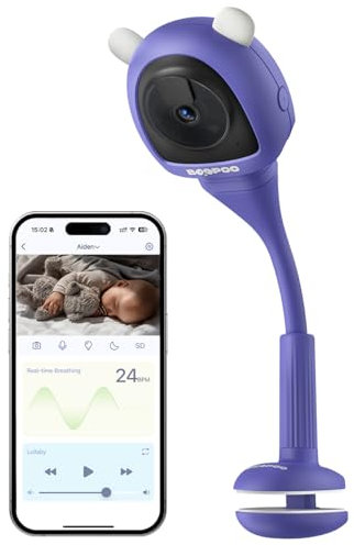 Baby Camera Monitor for AI Solution for Breathing Tracker, Wireless Baby Monitor with Camera & Audio Viedo 2K, Night Vision, Smartphone App, 2-Way Audio, Soothing Sound, No Monthly Fee(Crib Mount)
