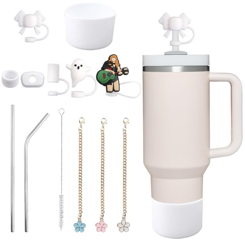 14PCS Strohhalm Abdeckung kompatibel mit Stanley Cup, 10mm Silikon Strohabdeckung Für Stanley Cup, Wiederverwendbare Strohhalmabdeckung Zubehör Set Mit Auslaufschutz, Becherhülle und Strohhalm