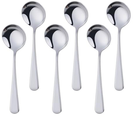 Buyer Star Lot de 6 cuillères à soupe rondes en acier inoxydable de 16,3 cm pour céréales, porridge, fruits, yaourt, passent au lave-vaisselle (6, argenté)
