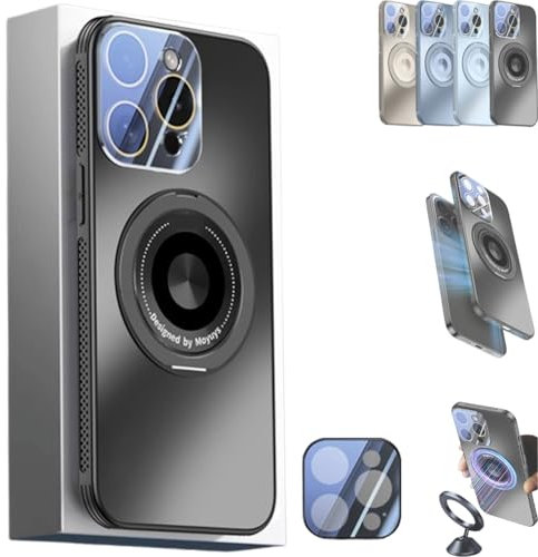 GLIART Geupday 360° Rotating Compatible Cooling Phone Case with Stand,Ultra-Thin Magnetic Matte Phone Case with Camera Lens Protector Bare Metal Feel for iPhone Series (Black,for iPhone12Pro)