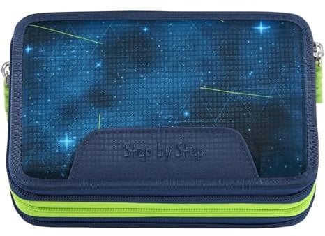 Step by Step XXL-Mäppchen „Starship Galactus“ 43-teilig, blau, Raumschiff-Design, mit Schreibutensilien vorbestückt, für Jungen ab der 1. Klasse