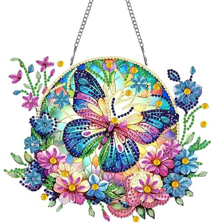 WakiHong Schmetterling Deko Türkranz Wandbehang Kits 5D DIY Diamond Painting Anhänger mit Kette für Eingang und Fenster Wand Decor
