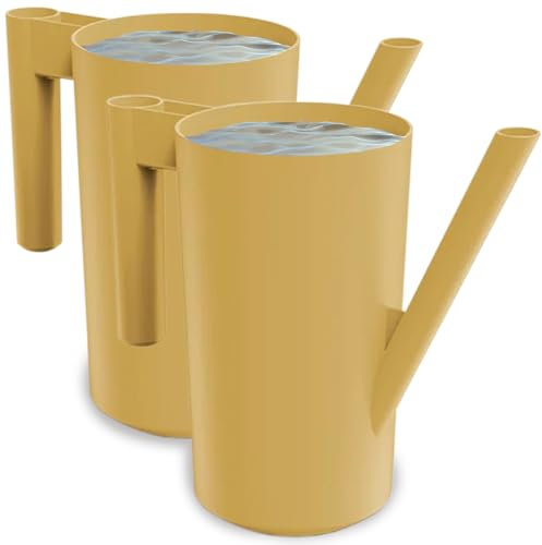 PECZEKO Gießkanne 2,0 Liter für Haus & Garten - aus robustem Kunststoff - giesskanne zur einfachen Bewässerung von Blumen, Pflanzen und zimmerpflanzen 2er-Set (2 Pack) Senf
