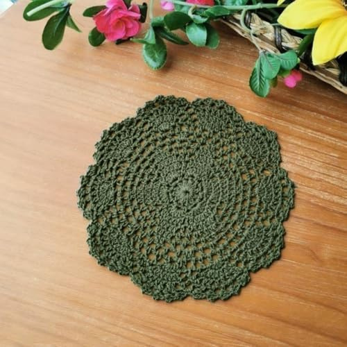 Blausky 4 Stück Runde Bestickte Tischmatte,Häkeldeckchen,Spitzendeckchen Tischset Kleine Häkeln Tischläufer Baumwolle Untersetzer,Tischdecken für Tassen Schalen Teller Vasen Antike,20 cm,Dunkelgrün