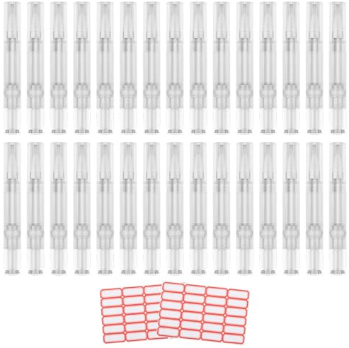 ANNASAMDO 30 Stück Leere 5ml Twist-Pen mit Pinsel, Wiederbefüllbarer Kosmetikstift für Nagelöl, Lipgloss, Seren & ätherische Öle, Transparent & Reisefreundlich