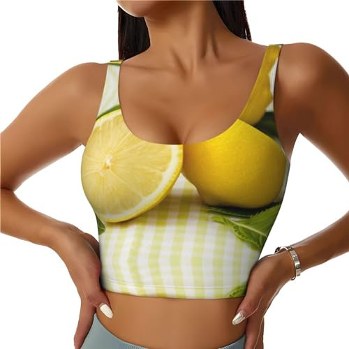asbwuo Canotta Sportiva da Donna con Stampa di Limone Giallo, Reggiseno Sportivo Racerback, Top con Seno Grande